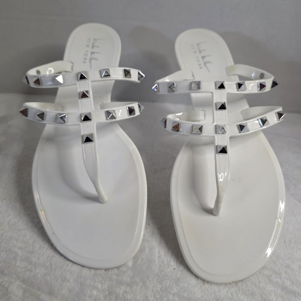 Nicole Miller White Studded Sandals, Size 9